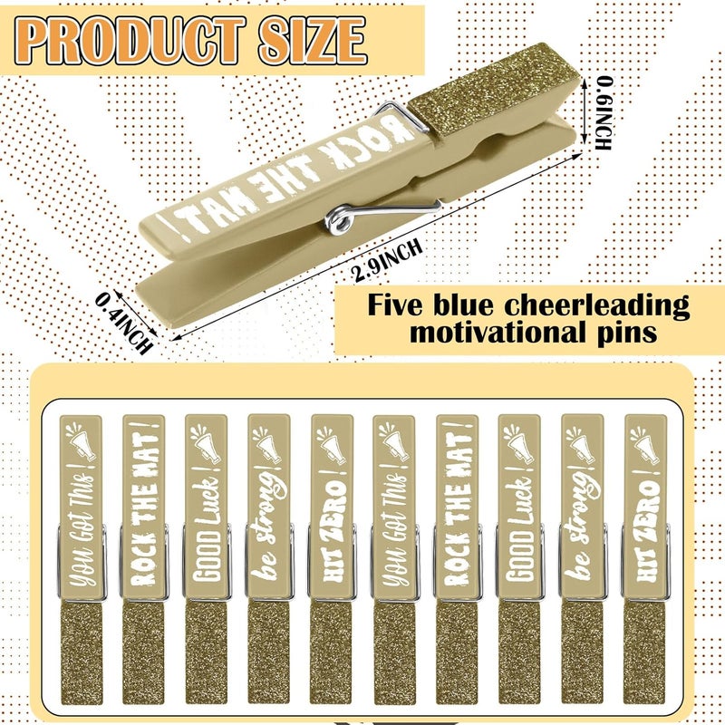 Kigeli 30 Pcs Spirit Clips Cheer Pins Cheerleader Gifts Clothes Pins for Backpacks Competition Glittered for Team Cheer Gifts Stuff Supplies Party Favors Accessories Bulk(Gold,Shiny) - Image 5